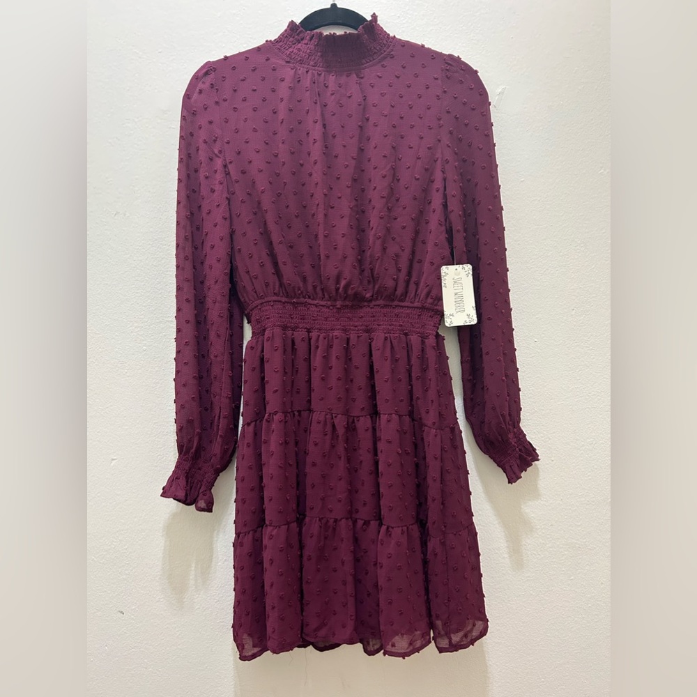 NEW W/ TAG - SWEET WANDERER PURPLE MIDI LENGHT LONG SLEEVE TEXTURED DRESS - M